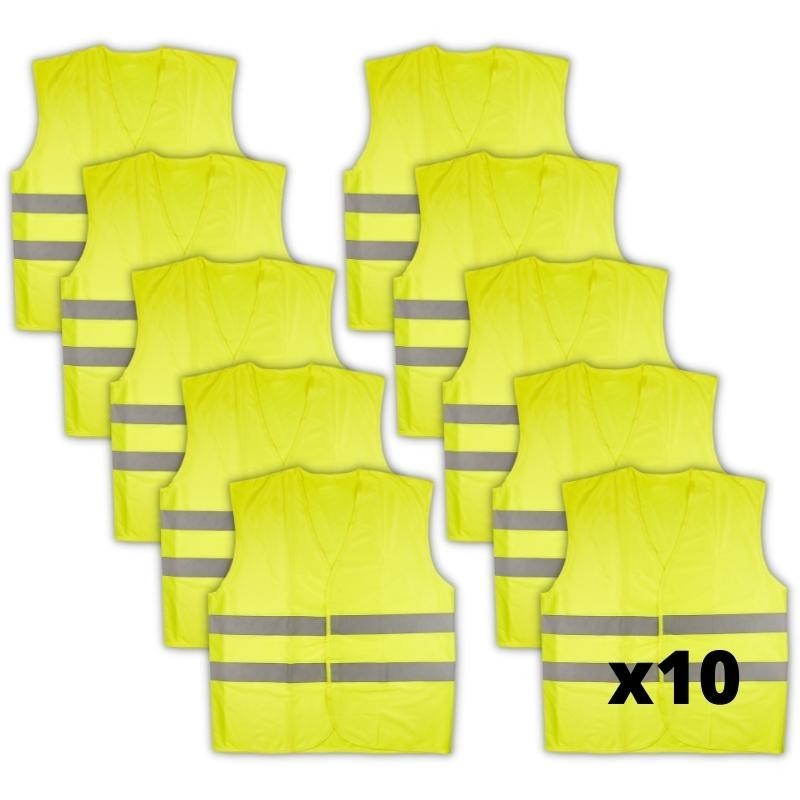 10 Gilets réfléchissants jaune - gilet à haute visibilité homologué Norme CE