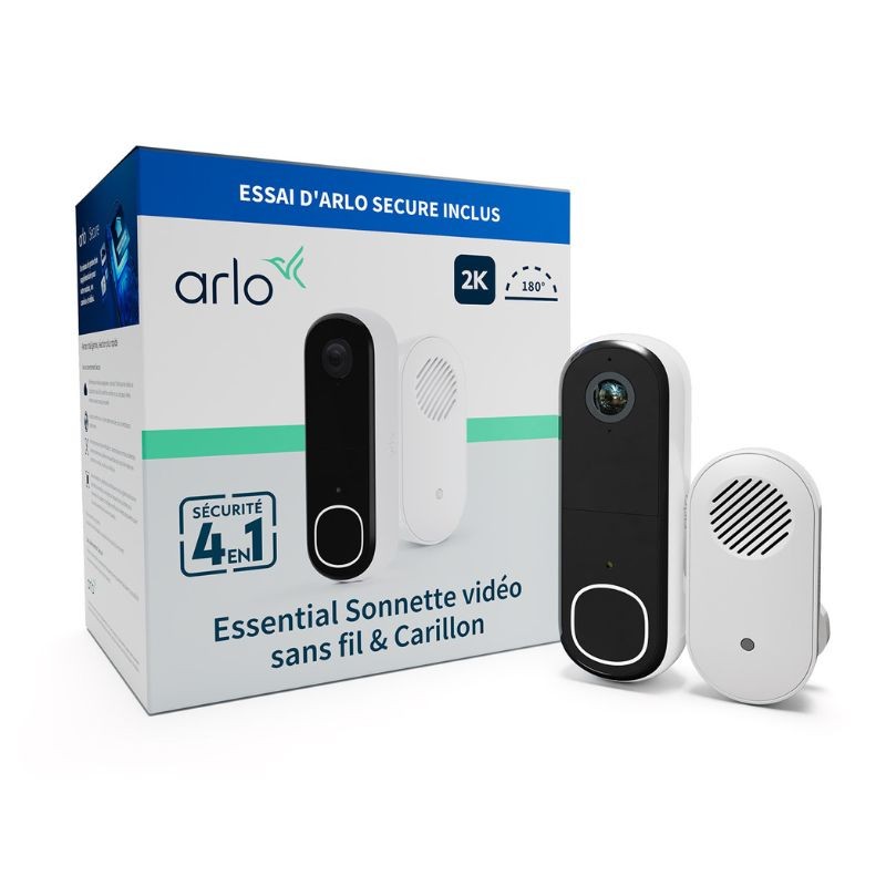 Sonnette intelligente avec batterie rechargeable, Wi-Fi, vidéo 2K et vision nocturne + Carillon Arlo
