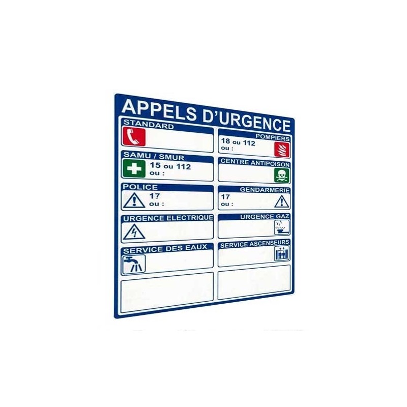 Panneau signalétique d'appels d'urgence