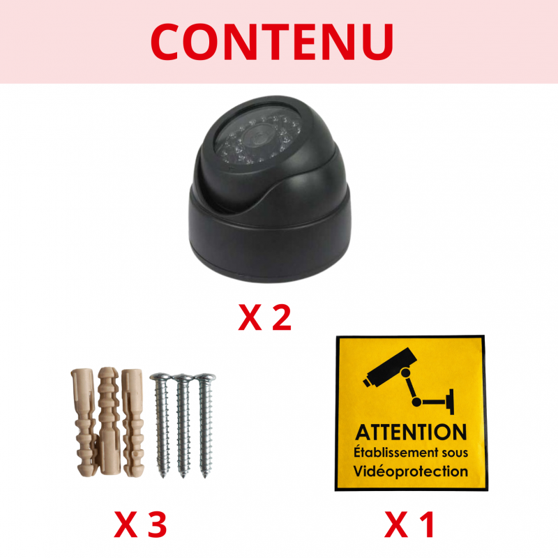 2 Cameras factices avec led, fausses cameras de vidéosurveillance