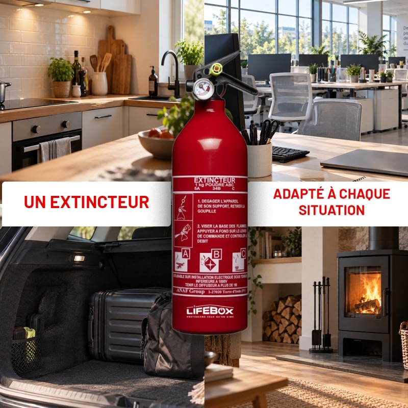 Extincteur 1kg a poudre avec manomètre ABC