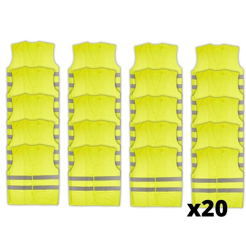 20 Gilets réfléchissants jaune - gilet de sécurité homologué Norme CE
