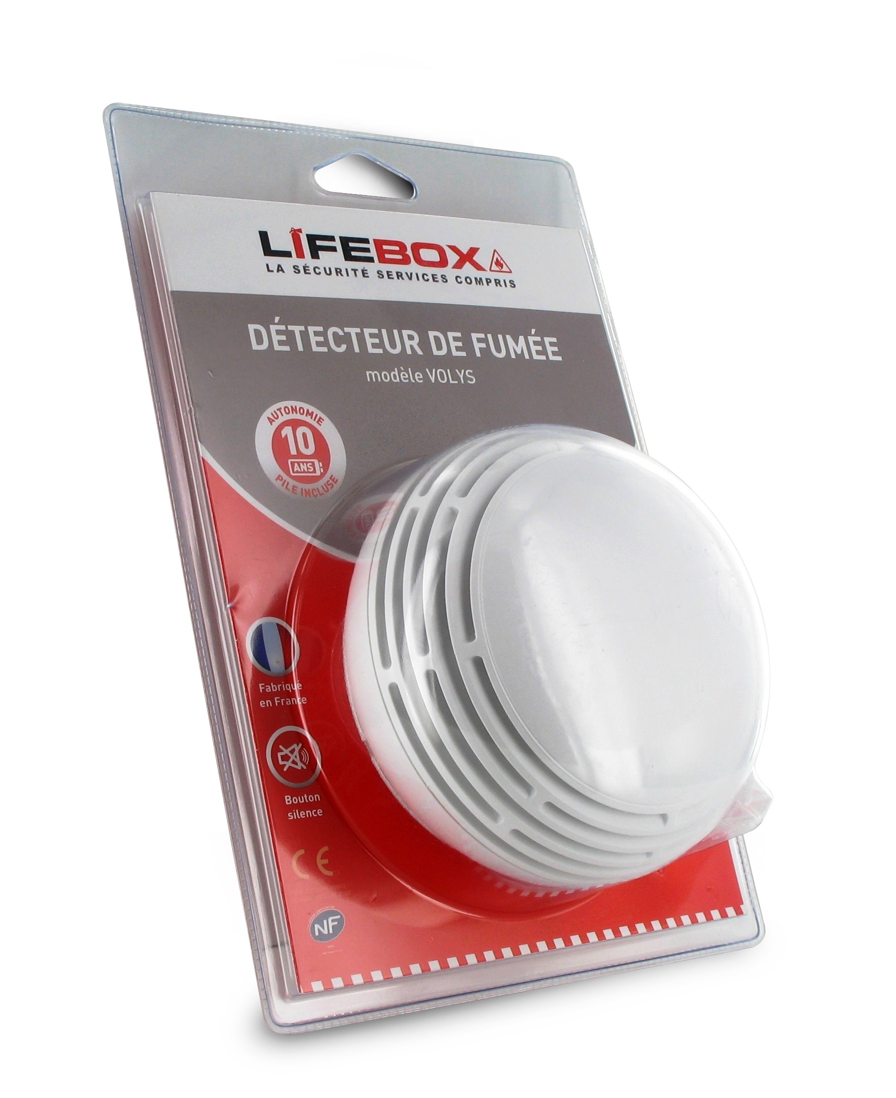 Détecteur de Fumée certifié NF Lifebox Volys à pile Lithium 10 ans